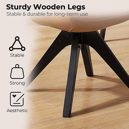 Zouron Mid Century Modern Accent Chair with Black Oak Wood Legs, Upholstered Swivel Chair No Wheels, Side Accent Armchair Vanity Chair for Small Space Home Office Living Room Bedroom, Brown