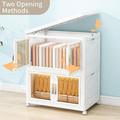 Large Stackable Storage Bins with Lids, 440QT-110QT*4Tier Foldable Cabinet for Closet Organizers, Plastic Storage Containers Box with Wheels