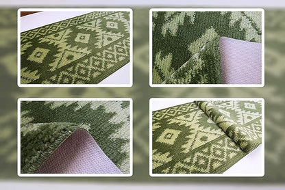 Custom Length Hallway Runner Rug,Slip Resistant,Southwestern Green, 26 Inch X 24 feet, Sold and Priced Per Foot