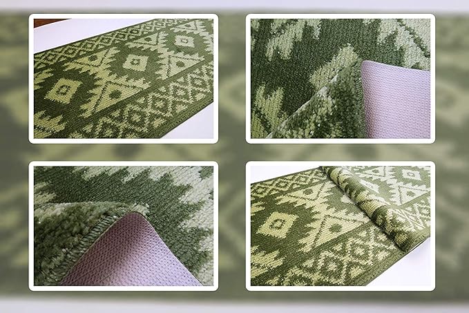 Custom Length Hallway Runner Rug,Slip Resistant,Southwestern Green, 26 Inch X 6 feet, Sold and Priced Per Foot