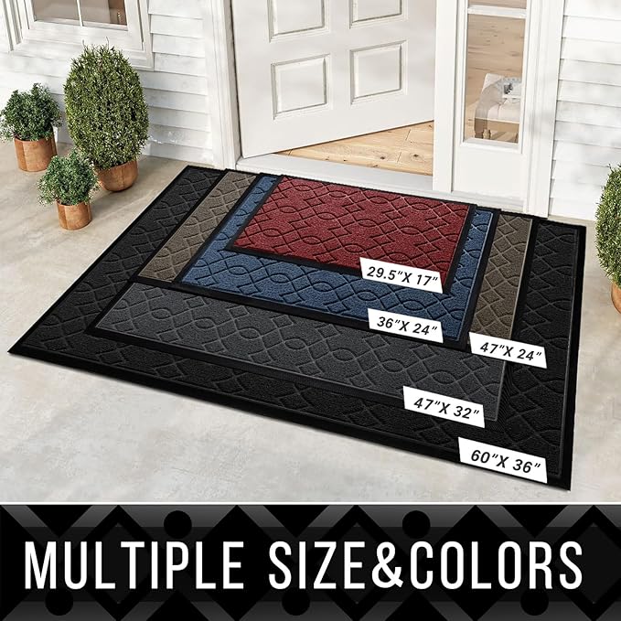 Yimobra Extra Large Door Mat 60x36, All-Season Waterproof Doormat Outdoor Entrance, Heavy Duty Non-Slip Outside Door Mat for Garage Patio Proch Entryway Indoor, Easy Clean, Red