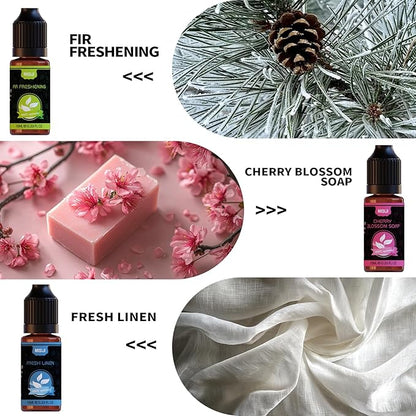 Housekeeping Essential Oils Set for Diffuser,Pure Aromatherapy Oil for Diffuser,Candle Making,Natural Soap Scent,Cherry Blossom Soap,Fresh Mint,Fresh Linen,Air Freshener,Extra Clean