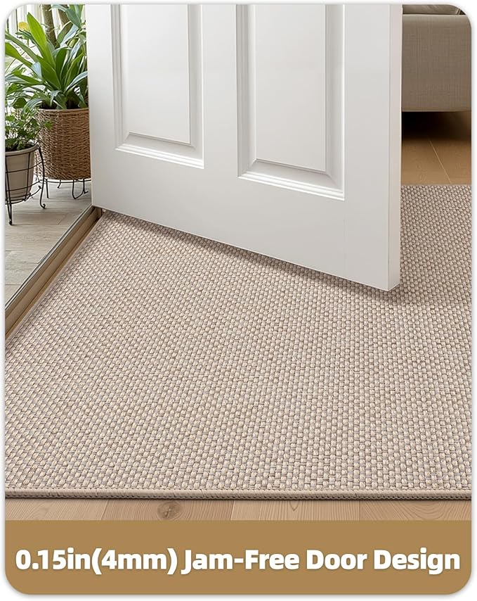 Color&Geometry Ultra-Thin Indoor Door Mat, 32"x48" Low-Profile Non-Slip Entryway Rug with Modern Geometric Texture, Washable Doormat for Indoor Entrance, Front Door, Khaki (Rolled-up NO Creases)