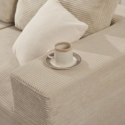 106" 3-Seater Sofa, Cloud Modular Sofa with Certified Foam, Upholstered Floor Sofa with Deep Seat, Upholstered Sofa for Bedroom Living Room, No Assembly Required (Corduroy Fabric, Beige)