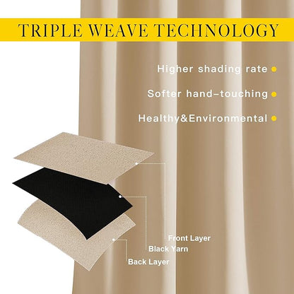 NICETOWN Biscotti Beige Blackout Curtains 84 inches Long for Bedroom - Thermal Insulated Solid Grommet Room Darkening Window Treatments Sound Reducing for Living Room (2 Panels, W52 x L84)