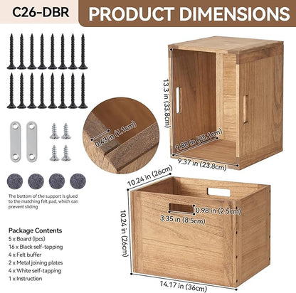 KIRIGEN Stackable Wood Storage Cube /Basket/ Bins Organizer for Home Books Clothes Toy Modular Open Cubby Storage System - Office Cubical Bookcase Closet Shelves C26-DBR