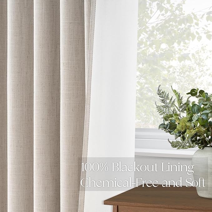 Topfinel 102 Inches Long Custom Blackout Linen Curtains, Pinch Pleated Noise Cancelling Curtains with Pin Hooks for Traverse Rods, Burlap Viral Drapes 2 Panels for Living Room Master Bedroom Oatmeal
