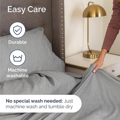 Twin 4 Piece Sheet Set - Cooling & Breathable - Hotel Luxury Bedding, Includes Fitted Sheet for Women, Men, Kids and Teens - 1 Flat, 1 Fitted Sheet, 2 Pillowcases with Deep Pockets - Heathered Grey