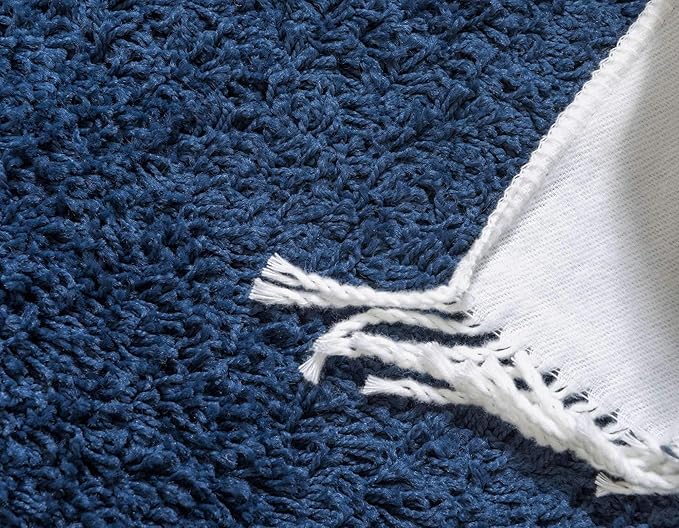 Unique Loom Solid Shag Collection Area Rug (2' 6" x 16' 5" Runner, Sapphire Blue/ Navy Blue)