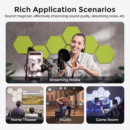 Self-Adhesive Acoustic Panels [390 lbs/yd³ Ultra-High Density], 2nd Generation Sound Absorbing Panel, Professional Level Sound Panel, Polyester Soundproof Foam [Size L, Fruit Green]