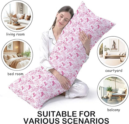 Pink Chinoiserie Dachshund Dog 20x54 Body Pillow Cover with Zipper,Dachshund Weiner Decor,Grandmillennial Pink Weiner Dog Decorative Body Pillow Cases for Bed Couch