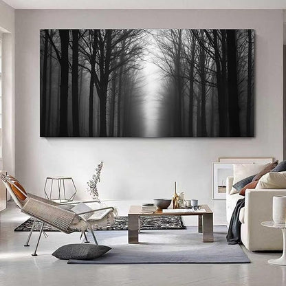 Trogonup Misty Forest Canvas Wall Art Black and Grey Tree Landscape Canvas Print Large Artwork for Living Room Bedroom Office Dining Room 29"x58"