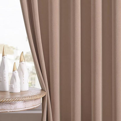 Joydeco Velvet Curtains Rose Beige Blackout Curtains Thermal Insulated 96 inches Long Window Curtains Super Soft Room Darkening Drapes for Bedroom Living Room Elegant Rod Pocket 2 Panels Rose Beige