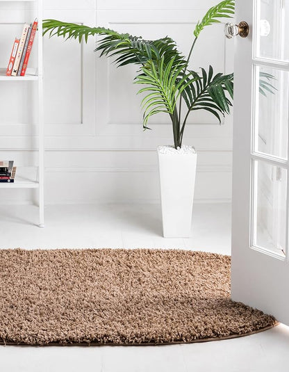 Unique Loom Solid Shag Collection Area Rug (7' 10" x 10' Oval, Sandy Brown)