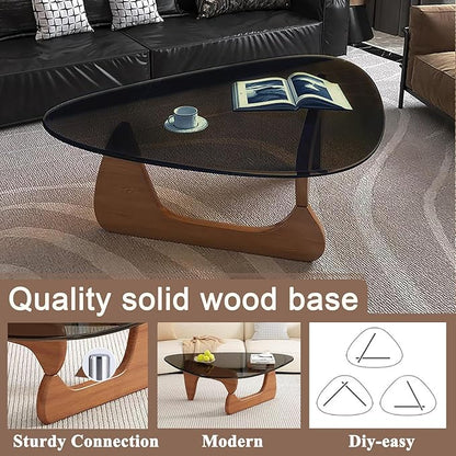 Mid Century Modern Glass Coffee Table, Coffee Table for Living Room, Brown Glass Coffee Tables,Suitable for Bedroom Living Room Reception Office Tables (Walnut/Grey, Medium 35.8 * 25.5 * 16in)
