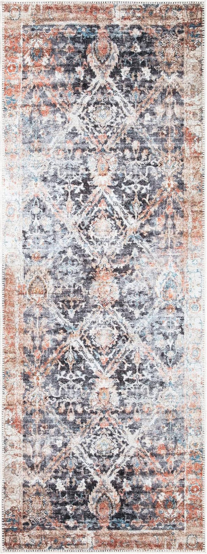 Bloom Rugs Washable Non-Slip 7 ft Runner - Orange/Black Traditional Runner for Entryway, Hallway, Bathroom, and Kitchen - Exact Size: 2.5' x 7'