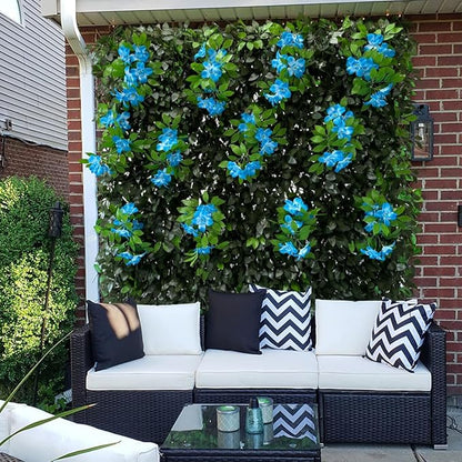 Sumery Expandable Fence Privacy Screen for Balcony Patio Outdoor,Decorative Faux Ivy Fencing Panel,Artificial Hedges (Single Sided Leaves) (1, Branches -Blue Fowers)