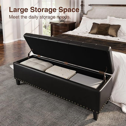 Storage Ottoman Bench,51-Inch Large Storage Bench for Bedroom End of Bed, 30 Gallons Faux Leather Ottoman with Storage for Bedroom, Living Room, Entryway, Black