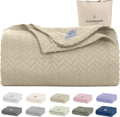 Cloud Scape Linen 100% Cotton Blanket Twin 68x92 Fog - Cozy Herringbone Weave, Fits Up to Twin XL Size Beds, Breathable Softness, All-Season Warmth, Winter Blanket, Bedding Gift Choice