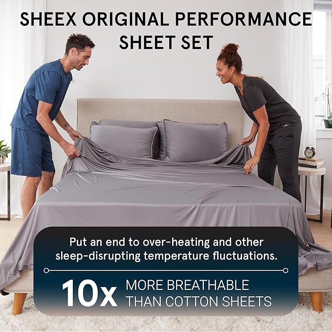 SHEEX - Original Performance Sheets Set (Full) Royal Plum - Cooling Sheets - Moisture Wicking - 1 Flat Cooling Sheet, 1 Fitted Cooling Sheet, 2 Pillow Covers - Wrinkle Free - Sleep Aid