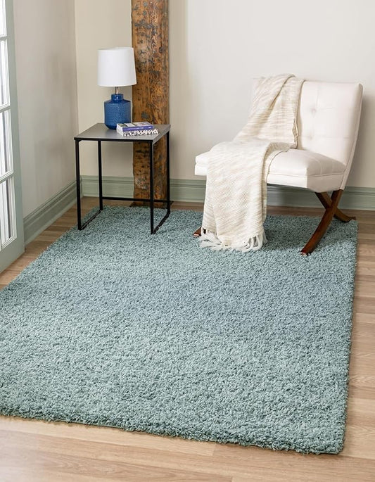 Unique Loom Solid Shag Collection Area Rug (4' 1" x 6' 1" Rectangle, Light Slate Blue)