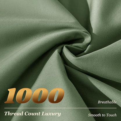 LBRO2M 1000 Thread Count 100% Egyptian Cotton Sheets Set Full Size, 4 Piece Sets Bed Sheet Deep Pocket Sheet Set 16" Soft Comfortable All Season (Full Olive Green)