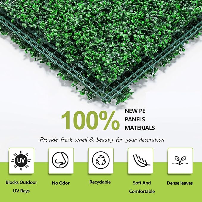 AOKIE 10"X10" Artificial Grass Wall, 12Pcs Boxwood Hedge Wall Panels UV-Anti Grass Backdrop Wall Decor, Greenery Privacy Hedge Screen for Indoor Outdoor Patio Balcony, Party Garden Fence (8.4 sq ft)
