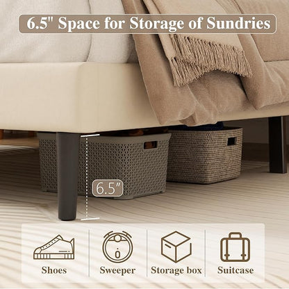Full Size Bed Frame with Diamond Tufted Headboard, Velvet Upholstered Platform Bed and Wooden Slat Support, Noise-Free, No Box Spring Needed, Easy Assembly, Beige