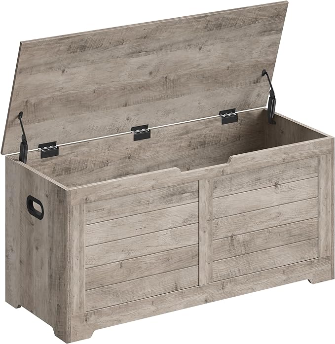 VASAGLE Storage Chest, Storage Bench with 2 Safety Hinges, Farmhouse Style, 15.7 x 39.4 x 18.1 Inches, for Entryway, Bedroom, Living Room, Heather Greige ULSB061K02
