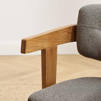 Art Leon Office Chair No Wheels - Mid Century Modern Chair, Fabric Upholstered Desk Chair Without Wheels, Accent Arm Chair with Wood Legs for Small Spaces Living Room Bedroom Study, Gray/Walnut