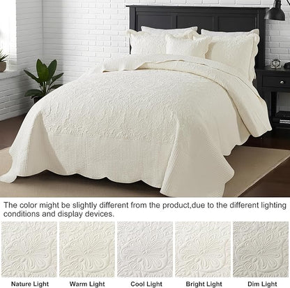 HoneiLife Oversized King Bedspreads 128x120 - California King Quilts 4-Piece, Cal King Quilt Sets,Rustic Bedding Sets King Size,Reversible Coverlets Lightweight Bedlinen Set for All Season Use-Beige
