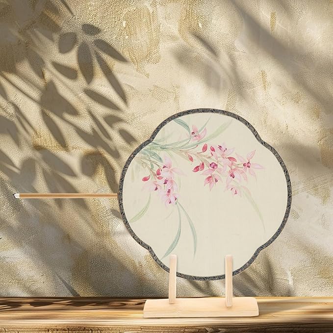 VOSAREA Bamboo Japanese Folding Fan Stand Holder Handheld Fan Display Stand Hand Fan Storage Rack Display Base (Beige)