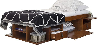 memomad Bali Storage Platform Bed with Drawers (Twin Size, Caramel Brown Wood)