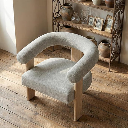 VKNOW Accent Chair Living Room Chairs Set of 2, Modern Upholstered Arm Chair with Solid Wood Legs, Comfy Barrel Accent Chairs for Living Room, Bedroom, Grey
