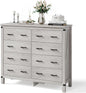 LINSY HOME Farmhouse 8 Drawer Double Dresser for Bedroom, 50” Wide Rustic Wood Chest with Deep Drawers, Modern Dressers with Storage and Metal Handles for Closet, Living Room, Hallway, Wash Grey