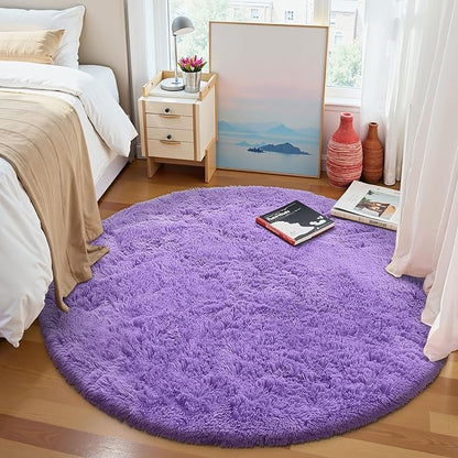 OLANLY Purple Round Rugs for Bedroom - Machine Washable, 6 ft Circle Area Rugs for Living Room, Soft and Fluffy Shaggy Carpet for Teen Girls and Boys, Nursery Rooms, Dorms, Home Decor Aesthetic