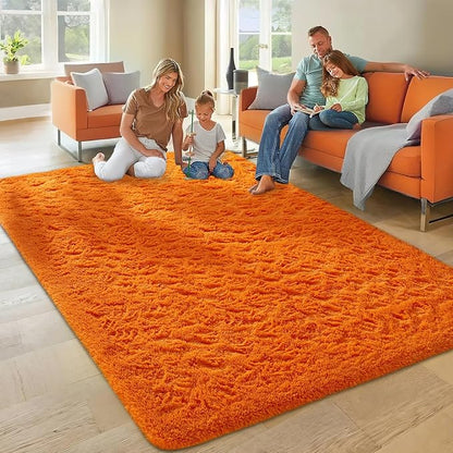 Ophanie Orange Rugs for Living Room Bedroom, 6x9 Fluffy Fuzzy Furry Carpet, Plush Soft Shaggy Bedside Indoor Floor Area Rug for Kids Girls Boys Baby Teen Dorm Nursery Home Decor Aesthetic