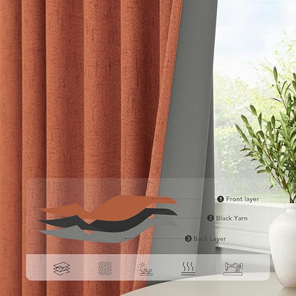 Rust Colored Curtains for Bedroom 96 Inches Long 2 Panel Set Faux Linen Cute Blackout Curtains for Living Room Darkening Thermal Drapes Farmhouse Decorative Window Treatments Terracotta Burnt Orange