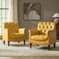 HULALA HOME Mid Century Modern Leather Club Chairs Set of 2, Top-Grain Genuine Leather Armchairs with Button-Tufted Back & Solid Wood Legs, Accent Chairs for Living Room/Bedroom/Home Office, Yellow