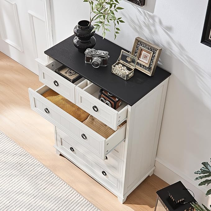 Bedroom Dresser and Nightstand Sets 4 Piece, Farmhouse 6 Drawers Dresser & 40.5" Tall Chest of Drawers, 18" Nightstands Set of 2, 54" Wide Furniture Dressers for Bedroom, Living Room, White