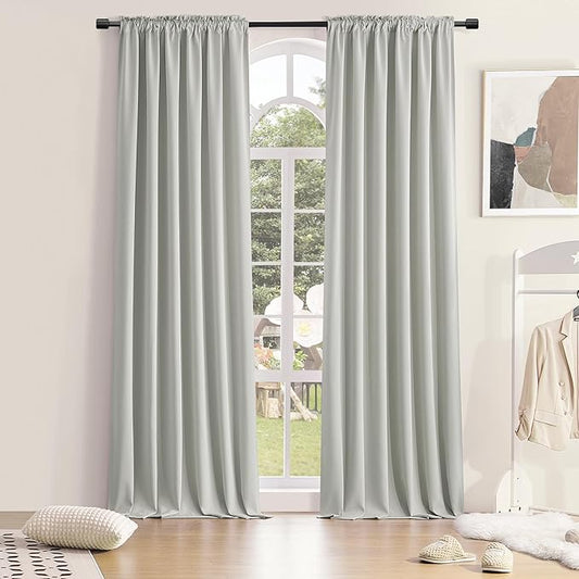 DONREN 108 Inches Long Curtains - 2 Panel Rod Pocket Drapes Room Darkening Thermal Insulated Curtains for Living Room Bedroom (Light Grey,52 W by 108 inch Length)