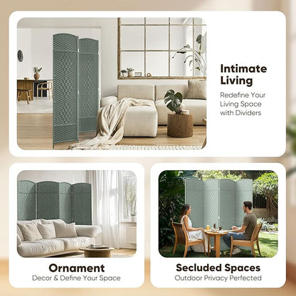 JOSTYLE Folding Privacy Room Divider, 4 Panel Screen Divider 6 ft. Tall Freestanding Extra Wide Rattan Room Partition Wall Separation Dividers, Grey