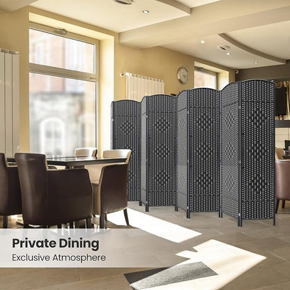 8 Panel Room Divider,6Ft Folding Privacy Screen,Tall - Extra Wide Foldable Panel Partition Wall Divider with Diamond Double-Weaved Hand-Woven Design Room Screen Divider