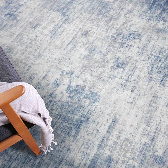 IOHOUZE Small Abstract Area Rug 2x3 Ft Entryway Rugs Washable Door Mat Indoor Entrance, Rubber Backed Throw Rugs, Printed Non Slip Floor Carpet for Foyer Front Door Sink, Light Blue White