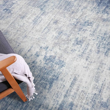 IOHOUZE Abstract Runner Rug 3x14 Ft Washable Runners for Hallways, Non Slip Kitchen Runner Printed Faux Wool Entryway Runner Indoor, Modern Abstract Floor Carpet for Hall Stair, Light Blue White