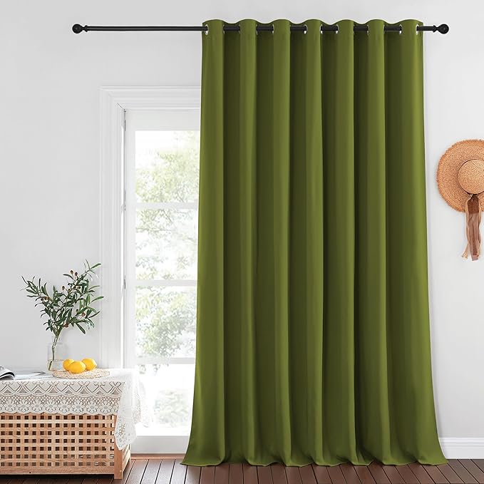 NICETOWN Privacy Room Divider Curtain Thermal Blackout Curtain for Patio Door, Living Room, Bedroom Partition and Shared Office Space, 1 Grommet Panel, Olive Green, 100 inch x 108 inch Long