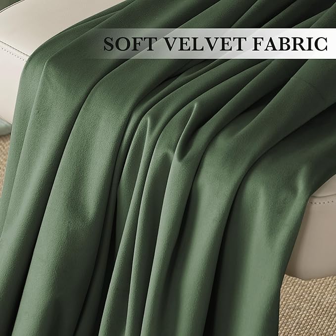 RYB HOME Elegant Green Velvet Curtains 84 inches Long, Light Blocking, Thermal Insulated, Stylish Back Tab Velvet Drapes for Cozy Home Aesthetics, 52" W x L96 L, 2 Panels Set