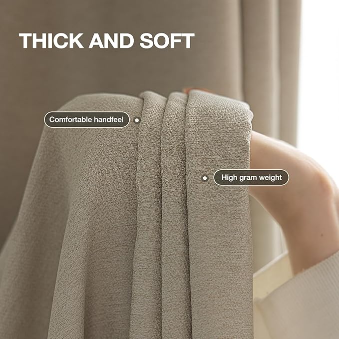 Blackout Curtains 96 inch Length 2 Panels for Living Room, Linen-Look Textured Room Darkening Thermal Insulated Noise Reduction Farmhouse Drapes for Bedroom (W52xL96, Natural)