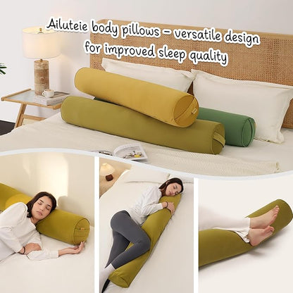 Long Round Body Pillow for Adults – Bolster Pillow for Bed, Cervical Roll Pillow, Firm Support for Sleeping,39.37 x 7.87 Inches,Golden Yellow
