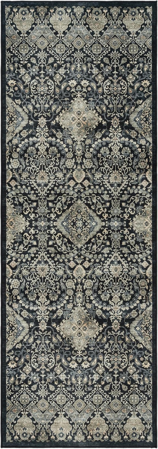 Gertmenian Indoor Boho Rug - 2x6 Runner, Non Slip, Super Strong, Ideal for High Traffic Areas in Entryway, Bedroom, Kitchen - Tanis, Anthrocite, 28527